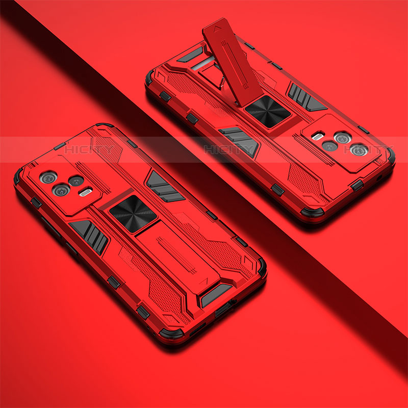 Silikon Hülle Handyhülle und Kunststoff Schutzhülle Hartschalen Tasche mit Magnetisch Ständer A02 für Vivo iQOO 8 5G Rot