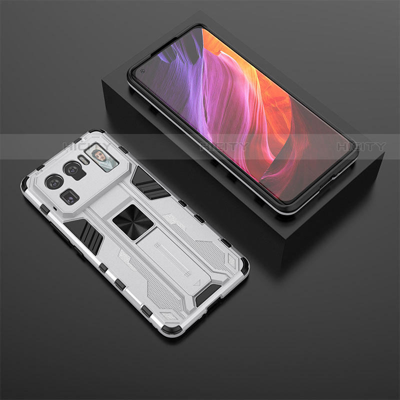 Silikon Hülle Handyhülle und Kunststoff Schutzhülle Hartschalen Tasche mit Magnetisch Ständer A02 für Xiaomi Mi 11 Ultra 5G Weiß Plus