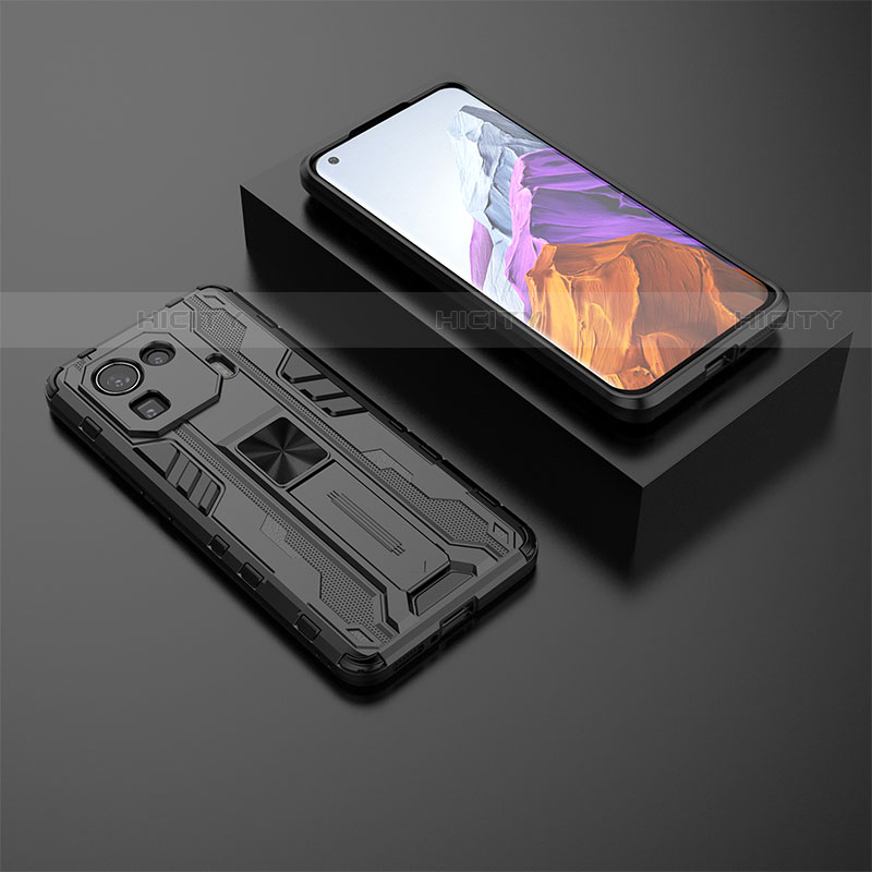 Silikon Hülle Handyhülle und Kunststoff Schutzhülle Hartschalen Tasche mit Magnetisch Ständer A03 für Xiaomi Mi 11 Pro 5G Schwarz