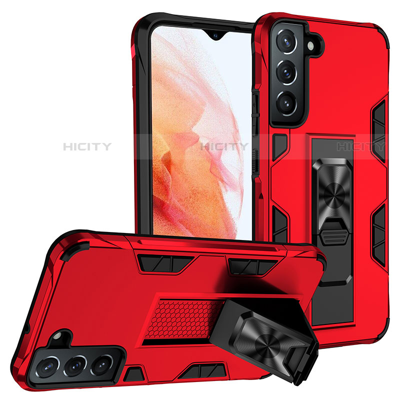 Silikon Hülle Handyhülle und Kunststoff Schutzhülle Hartschalen Tasche mit Magnetisch Ständer A04 für Samsung Galaxy S21 5G Rot Plus