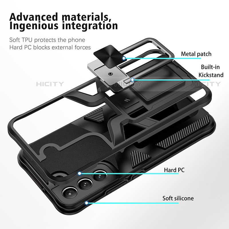 Silikon Hülle Handyhülle und Kunststoff Schutzhülle Hartschalen Tasche mit Magnetisch Ständer A05 für Samsung Galaxy S21 FE 5G groß