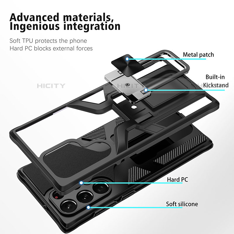 Silikon Hülle Handyhülle und Kunststoff Schutzhülle Hartschalen Tasche mit Magnetisch Ständer A05 für Samsung Galaxy S21 Ultra 5G