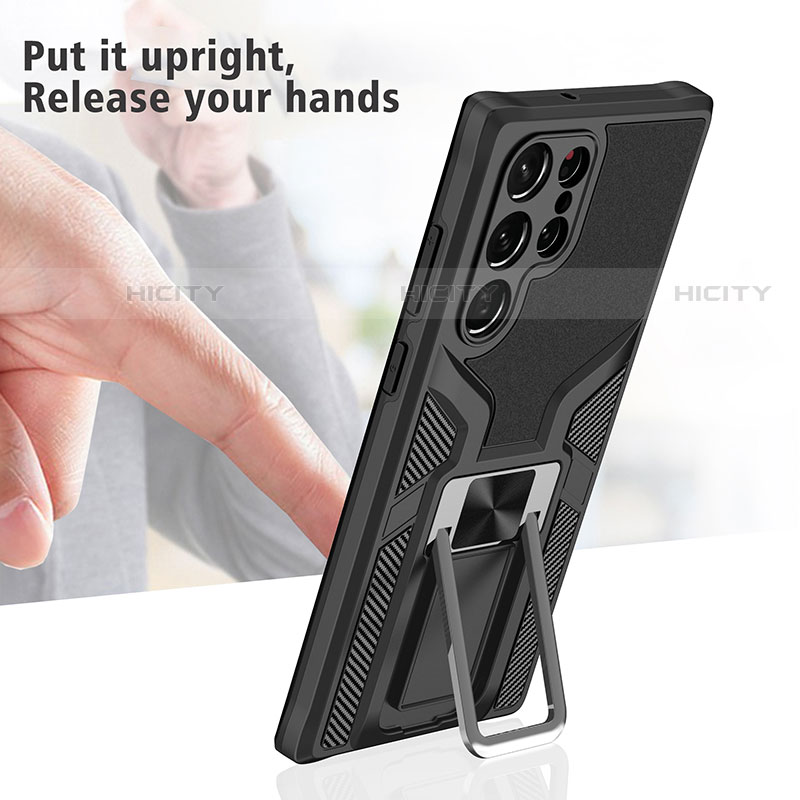 Silikon Hülle Handyhülle und Kunststoff Schutzhülle Hartschalen Tasche mit Magnetisch Ständer A05 für Samsung Galaxy S22 Ultra 5G