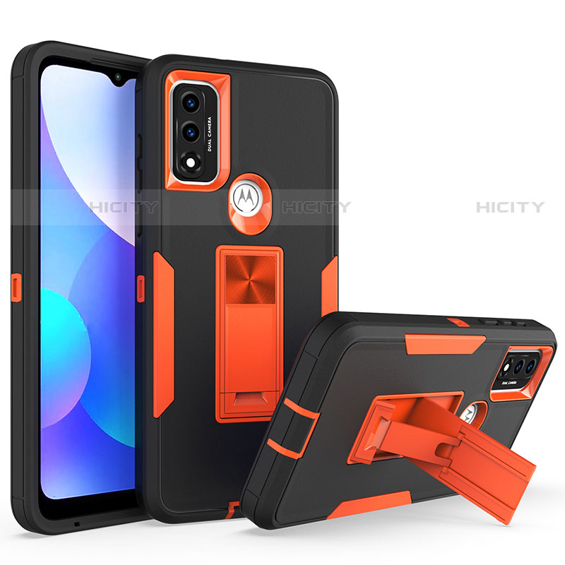 Silikon Hülle Handyhülle und Kunststoff Schutzhülle Hartschalen Tasche mit Magnetisch Ständer für Motorola Moto G Pure Orange Plus