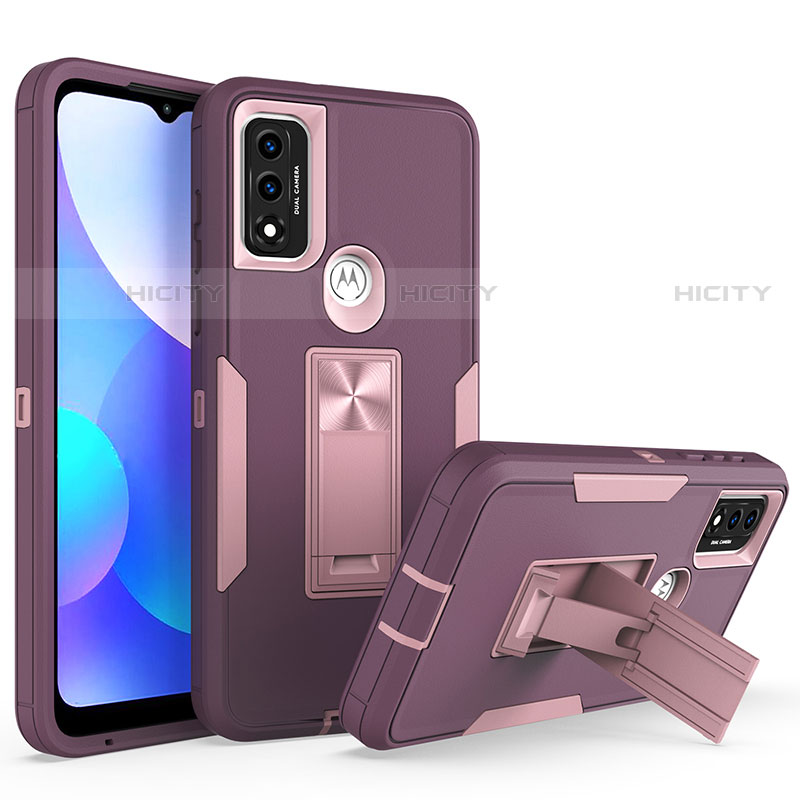 Silikon Hülle Handyhülle und Kunststoff Schutzhülle Hartschalen Tasche mit Magnetisch Ständer für Motorola Moto G Pure Violett Plus