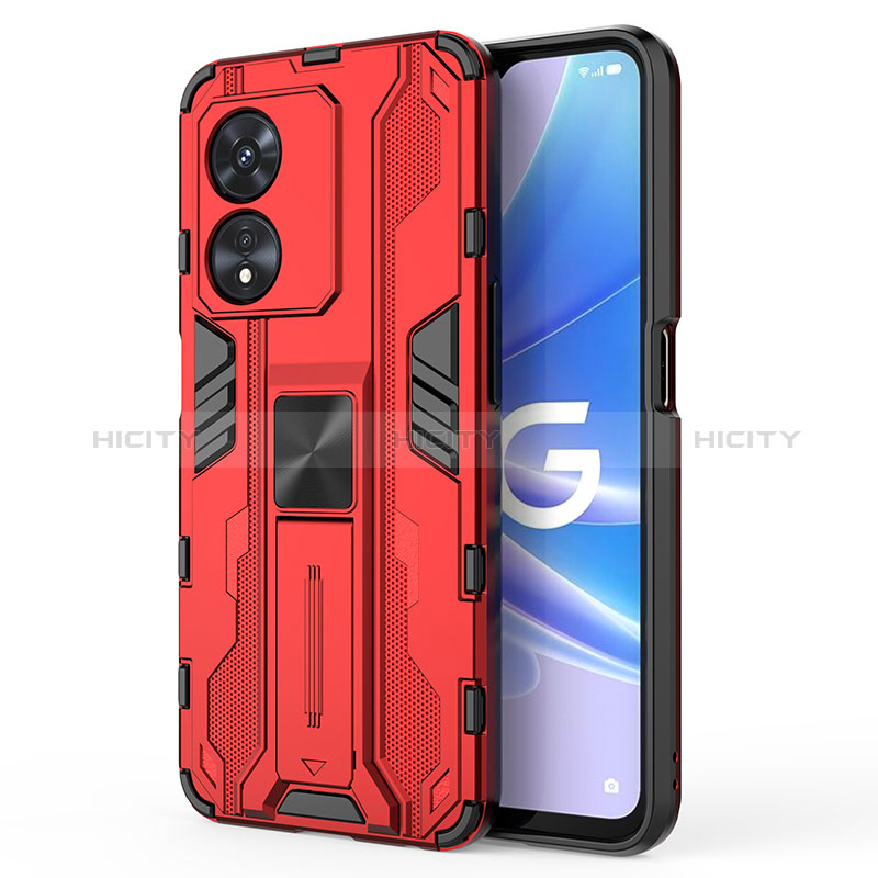 Silikon Hülle Handyhülle und Kunststoff Schutzhülle Hartschalen Tasche mit Magnetisch Ständer für Oppo A1 Pro 5G Rot