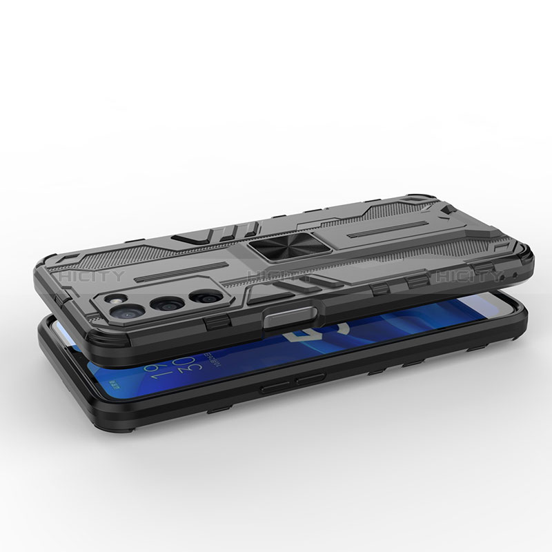 Silikon Hülle Handyhülle und Kunststoff Schutzhülle Hartschalen Tasche mit Magnetisch Ständer für Oppo A56 5G