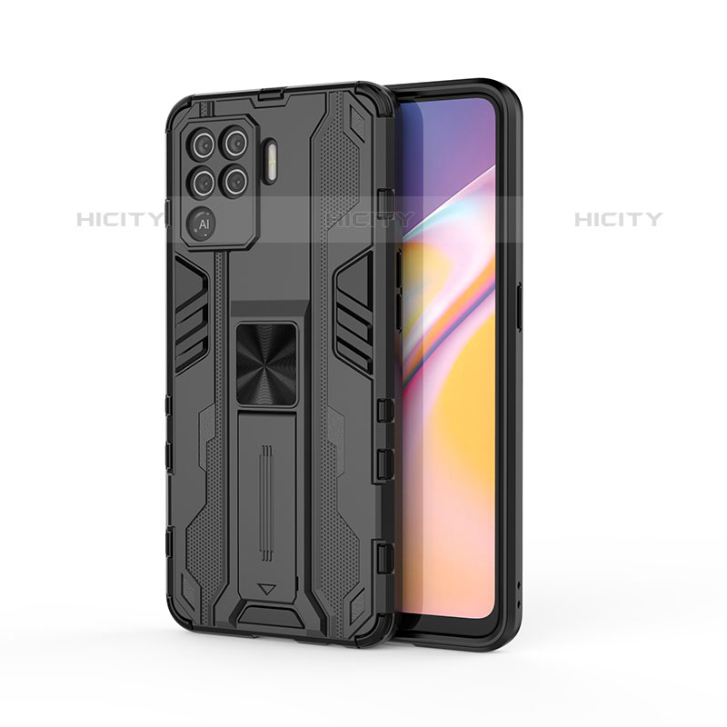 Silikon Hülle Handyhülle und Kunststoff Schutzhülle Hartschalen Tasche mit Magnetisch Ständer für Oppo F19 Pro groß