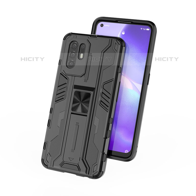 Silikon Hülle Handyhülle und Kunststoff Schutzhülle Hartschalen Tasche mit Magnetisch Ständer für Oppo F19 Pro+ Plus 5G