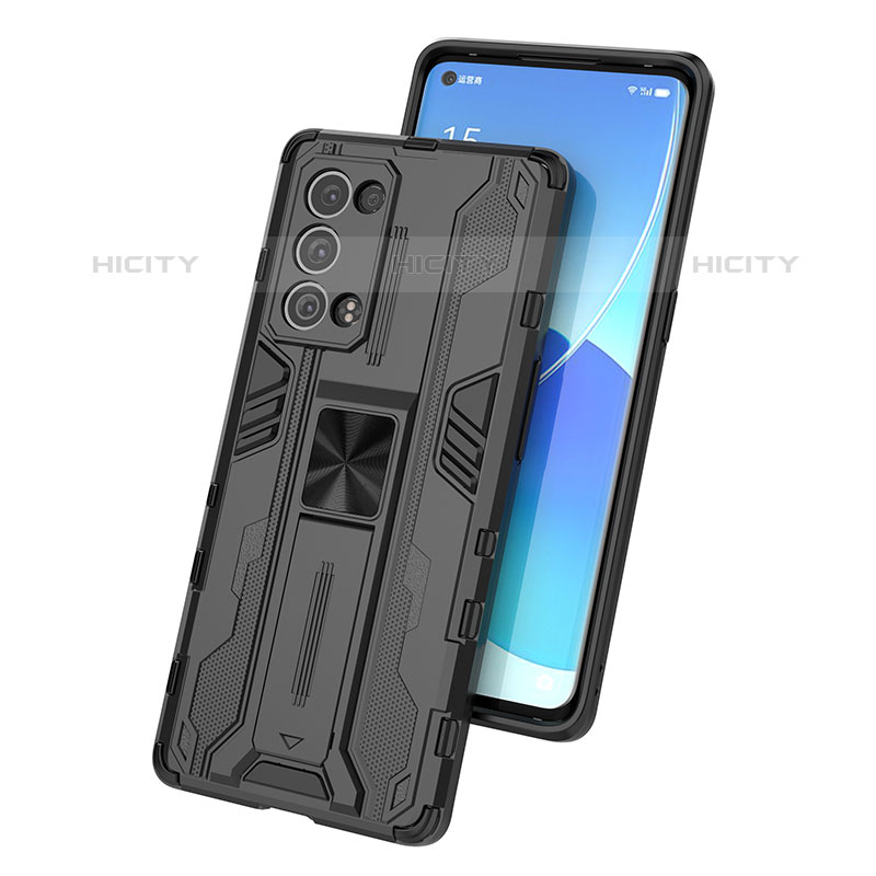 Silikon Hülle Handyhülle und Kunststoff Schutzhülle Hartschalen Tasche mit Magnetisch Ständer für Oppo Reno6 Pro 5G groß