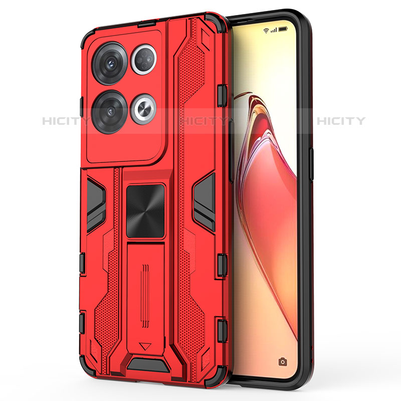 Silikon Hülle Handyhülle und Kunststoff Schutzhülle Hartschalen Tasche mit Magnetisch Ständer für Oppo Reno8 Pro 5G Rot