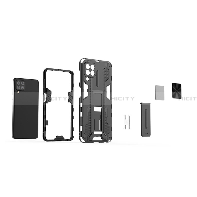 Silikon Hülle Handyhülle und Kunststoff Schutzhülle Hartschalen Tasche mit Magnetisch Ständer für Samsung Galaxy A22 4G
