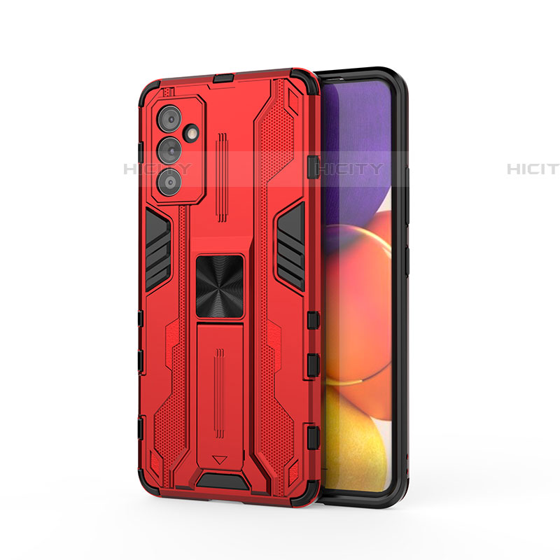 Silikon Hülle Handyhülle und Kunststoff Schutzhülle Hartschalen Tasche mit Magnetisch Ständer für Samsung Galaxy A54 5G Rot Plus