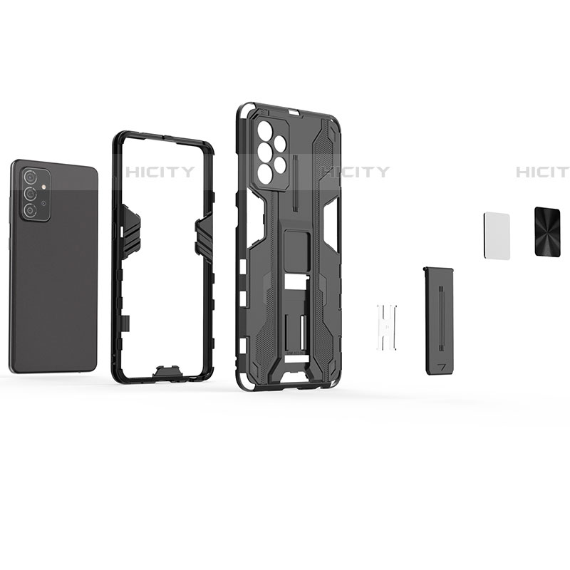 Silikon Hülle Handyhülle und Kunststoff Schutzhülle Hartschalen Tasche mit Magnetisch Ständer für Samsung Galaxy A72 4G