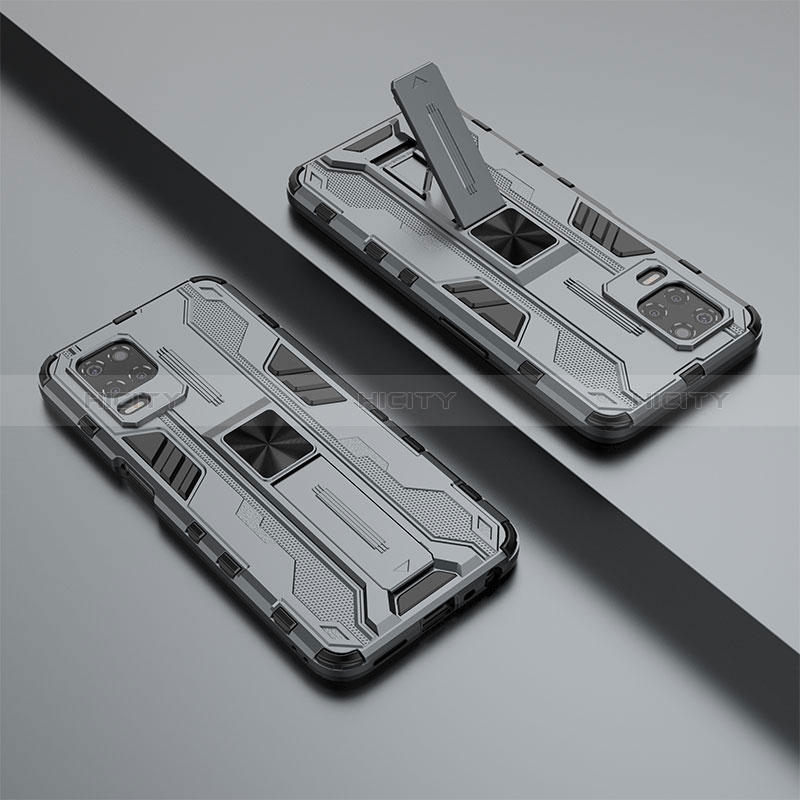 Silikon Hülle Handyhülle und Kunststoff Schutzhülle Hartschalen Tasche mit Magnetisch Ständer KC1 für Realme 8 5G