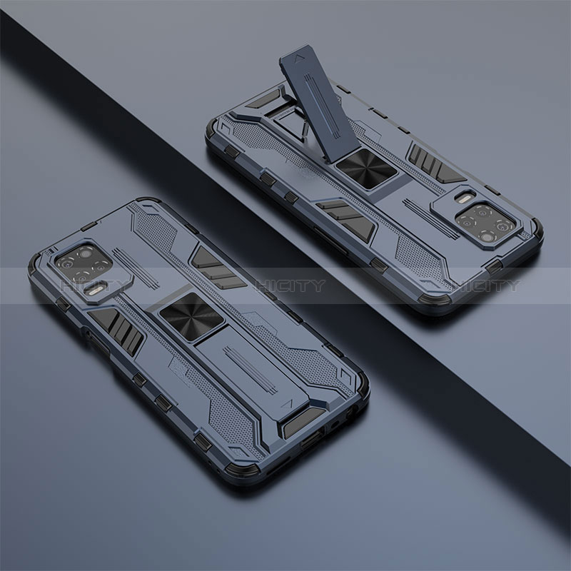 Silikon Hülle Handyhülle und Kunststoff Schutzhülle Hartschalen Tasche mit Magnetisch Ständer KC1 für Realme 8 5G Blau