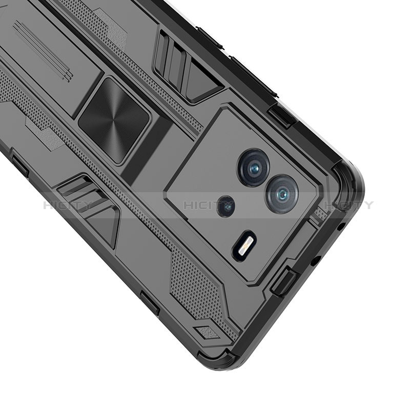 Silikon Hülle Handyhülle und Kunststoff Schutzhülle Hartschalen Tasche mit Magnetisch Ständer KC1 für Vivo iQOO Neo6 5G