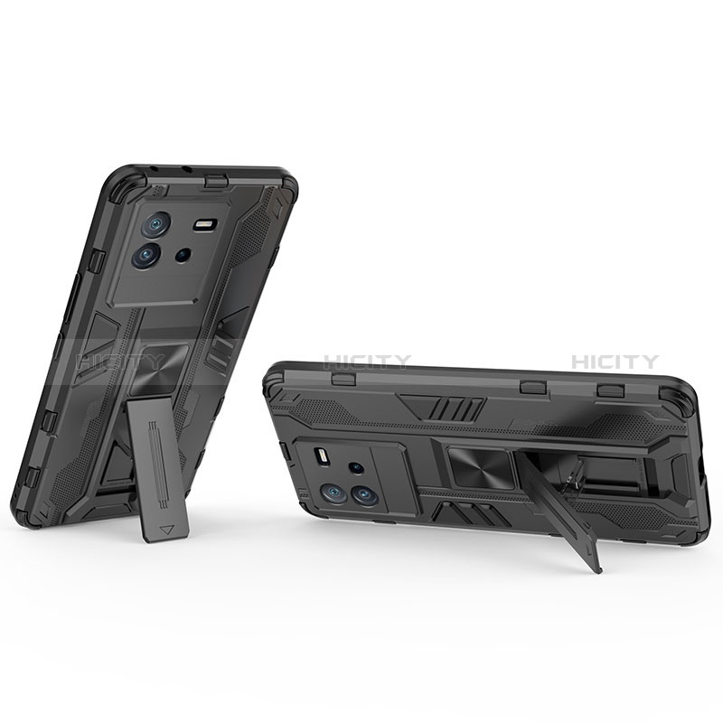 Silikon Hülle Handyhülle und Kunststoff Schutzhülle Hartschalen Tasche mit Magnetisch Ständer KC1 für Vivo iQOO Neo6 5G