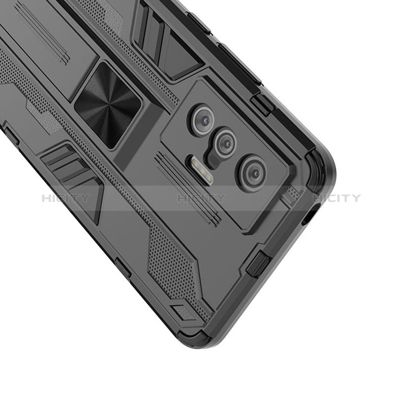 Silikon Hülle Handyhülle und Kunststoff Schutzhülle Hartschalen Tasche mit Magnetisch Ständer KC1 für Vivo X70 5G groß