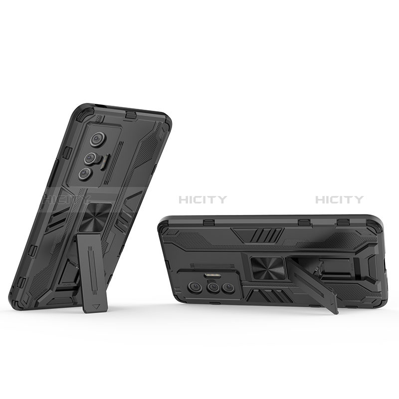 Silikon Hülle Handyhülle und Kunststoff Schutzhülle Hartschalen Tasche mit Magnetisch Ständer KC1 für Vivo X70 5G groß