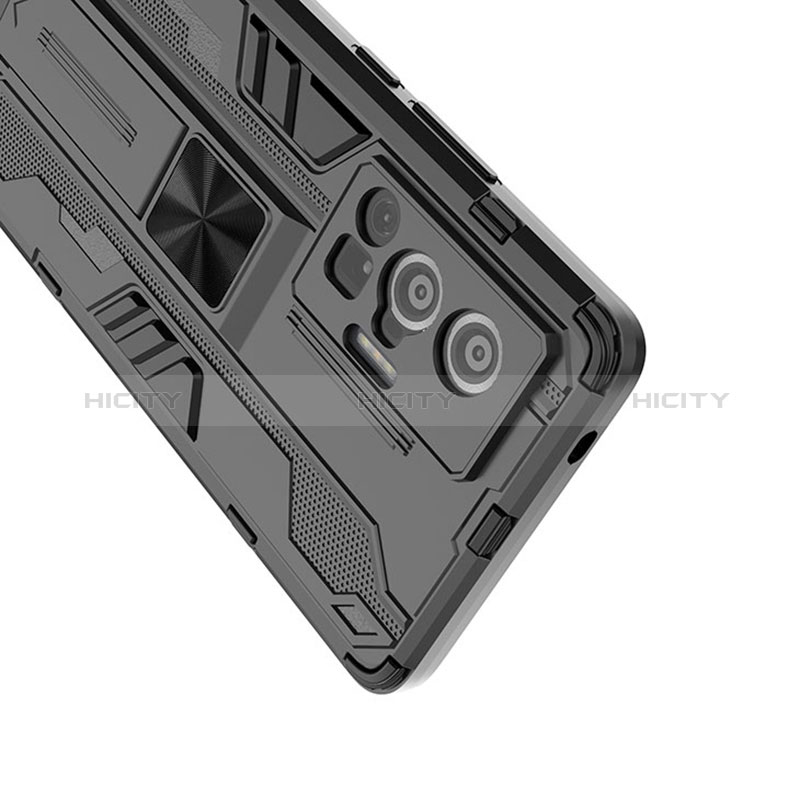 Silikon Hülle Handyhülle und Kunststoff Schutzhülle Hartschalen Tasche mit Magnetisch Ständer KC1 für Vivo X70 Pro 5G groß
