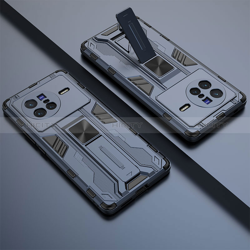 Silikon Hülle Handyhülle und Kunststoff Schutzhülle Hartschalen Tasche mit Magnetisch Ständer KC1 für Vivo X80 5G