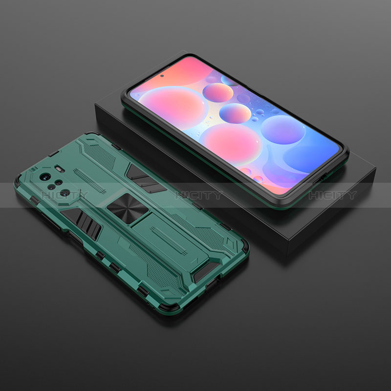 Silikon Hülle Handyhülle und Kunststoff Schutzhülle Hartschalen Tasche mit Magnetisch Ständer KC1 für Xiaomi Mi 11i 5G Grün
