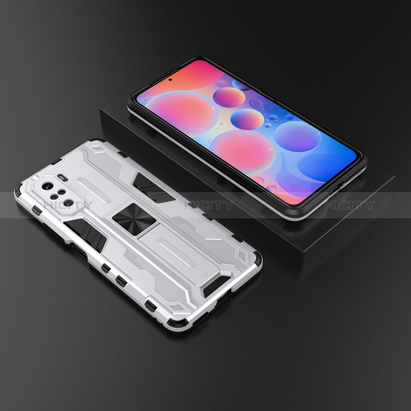 Silikon Hülle Handyhülle und Kunststoff Schutzhülle Hartschalen Tasche mit Magnetisch Ständer KC1 für Xiaomi Mi 11i 5G Silber