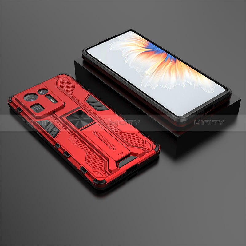 Silikon Hülle Handyhülle und Kunststoff Schutzhülle Hartschalen Tasche mit Magnetisch Ständer KC1 für Xiaomi Mi Mix 4 5G Rot Plus