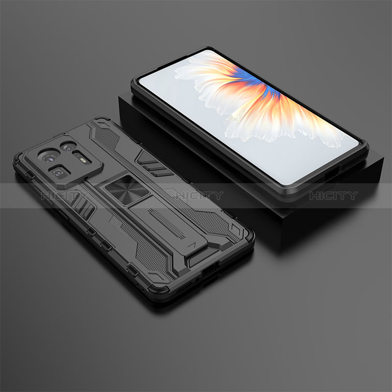 Silikon Hülle Handyhülle und Kunststoff Schutzhülle Hartschalen Tasche mit Magnetisch Ständer KC1 für Xiaomi Mi Mix 4 5G Schwarz Plus