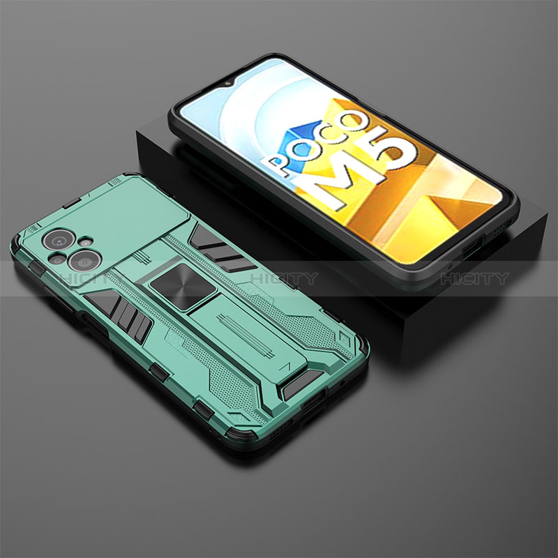 Silikon Hülle Handyhülle und Kunststoff Schutzhülle Hartschalen Tasche mit Magnetisch Ständer KC1 für Xiaomi Poco M5 4G groß