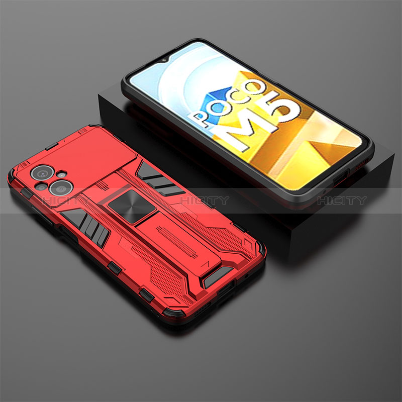Silikon Hülle Handyhülle und Kunststoff Schutzhülle Hartschalen Tasche mit Magnetisch Ständer KC1 für Xiaomi Poco M5 4G