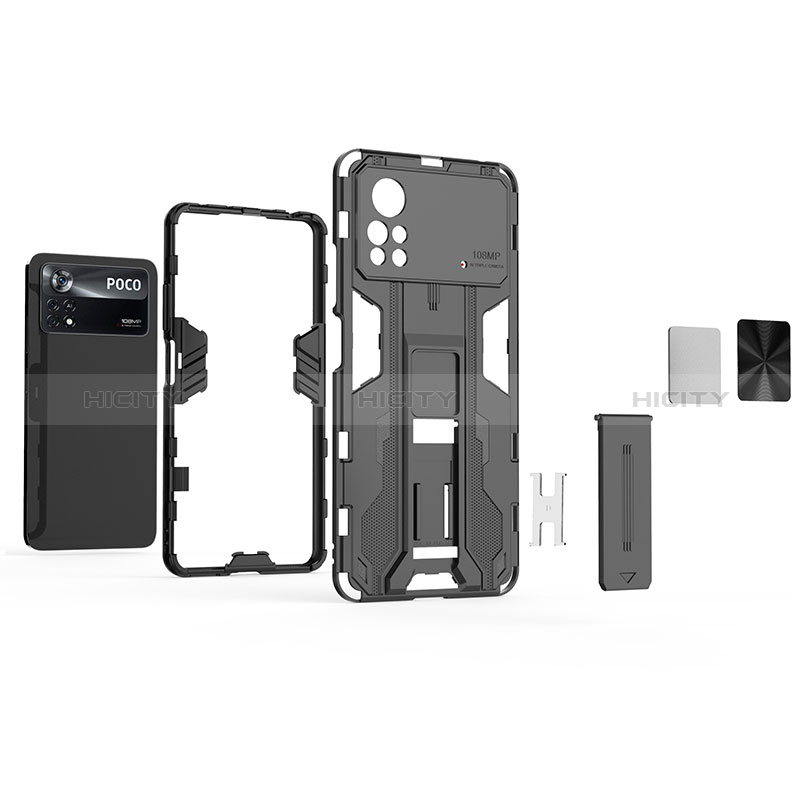 Silikon Hülle Handyhülle und Kunststoff Schutzhülle Hartschalen Tasche mit Magnetisch Ständer KC1 für Xiaomi Poco X4 Pro 5G groß