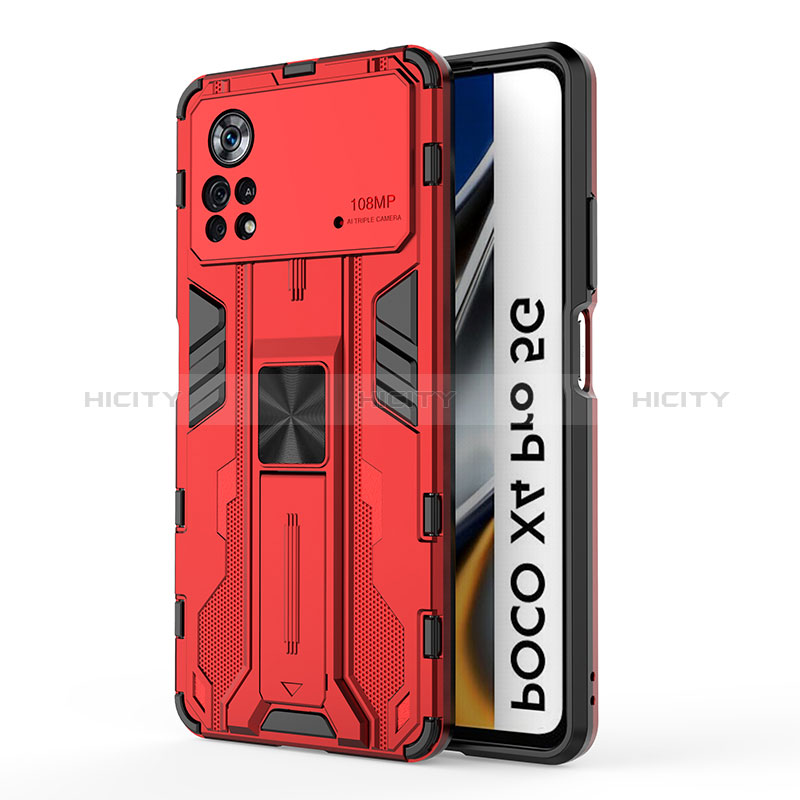 Silikon Hülle Handyhülle und Kunststoff Schutzhülle Hartschalen Tasche mit Magnetisch Ständer KC1 für Xiaomi Poco X4 Pro 5G groß
