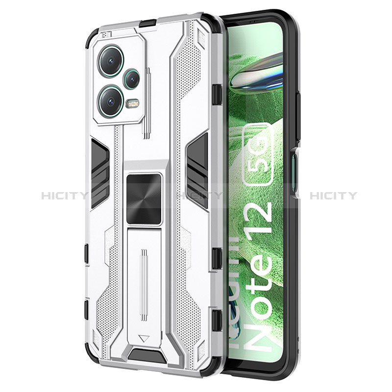 Silikon Hülle Handyhülle und Kunststoff Schutzhülle Hartschalen Tasche mit Magnetisch Ständer KC1 für Xiaomi Poco X5 5G groß