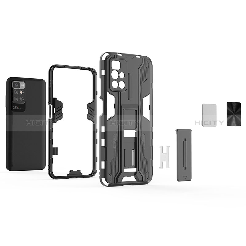Silikon Hülle Handyhülle und Kunststoff Schutzhülle Hartschalen Tasche mit Magnetisch Ständer KC1 für Xiaomi Redmi 10 4G groß