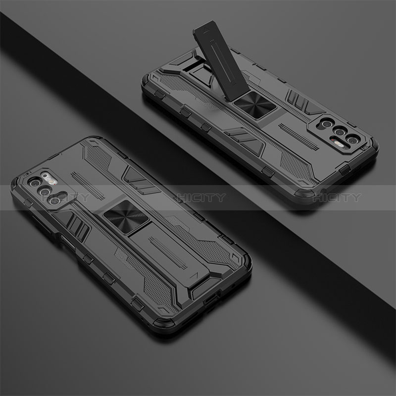 Silikon Hülle Handyhülle und Kunststoff Schutzhülle Hartschalen Tasche mit Magnetisch Ständer KC1 für Xiaomi Redmi Note 10 5G groß