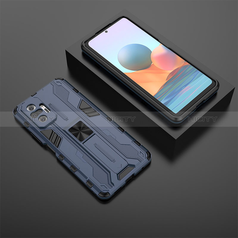 Silikon Hülle Handyhülle und Kunststoff Schutzhülle Hartschalen Tasche mit Magnetisch Ständer KC1 für Xiaomi Redmi Note 10 Pro 4G groß