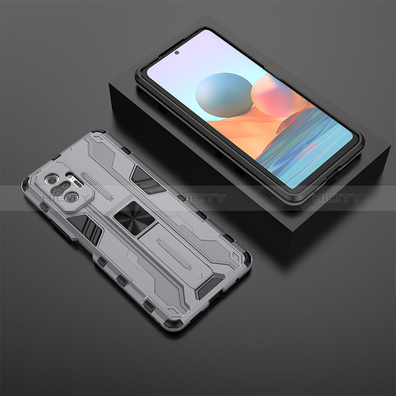 Silikon Hülle Handyhülle und Kunststoff Schutzhülle Hartschalen Tasche mit Magnetisch Ständer KC1 für Xiaomi Redmi Note 10 Pro 4G groß