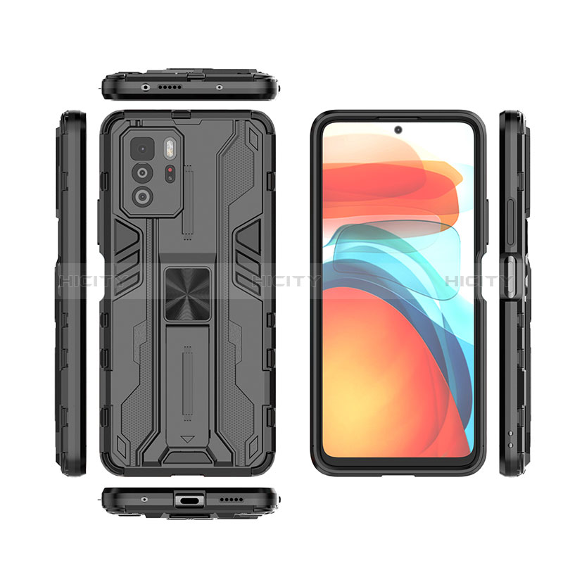 Silikon Hülle Handyhülle und Kunststoff Schutzhülle Hartschalen Tasche mit Magnetisch Ständer KC1 für Xiaomi Redmi Note 10 Pro 5G groß