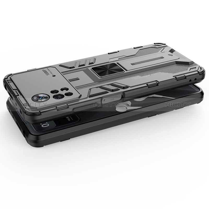 Silikon Hülle Handyhülle und Kunststoff Schutzhülle Hartschalen Tasche mit Magnetisch Ständer KC1 für Xiaomi Redmi Note 11E Pro 5G groß