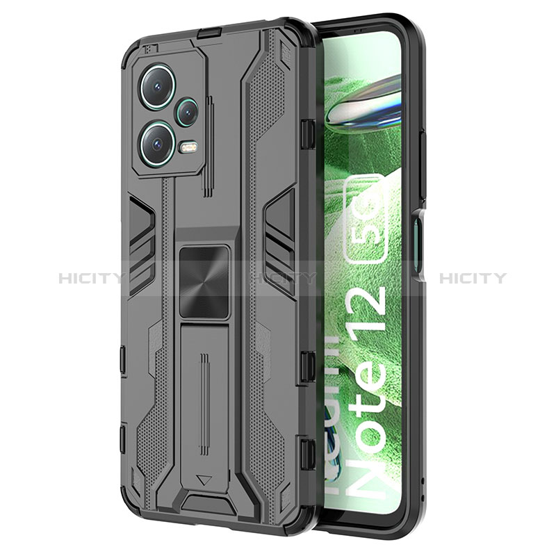 Silikon Hülle Handyhülle und Kunststoff Schutzhülle Hartschalen Tasche mit Magnetisch Ständer KC1 für Xiaomi Redmi Note 12 5G