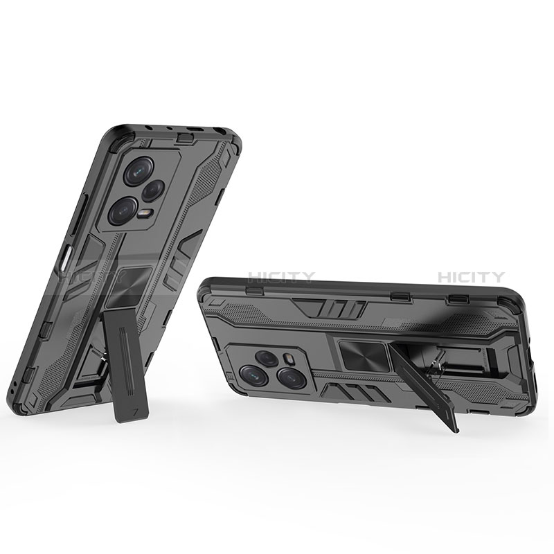 Silikon Hülle Handyhülle und Kunststoff Schutzhülle Hartschalen Tasche mit Magnetisch Ständer KC1 für Xiaomi Redmi Note 12 Pro 5G