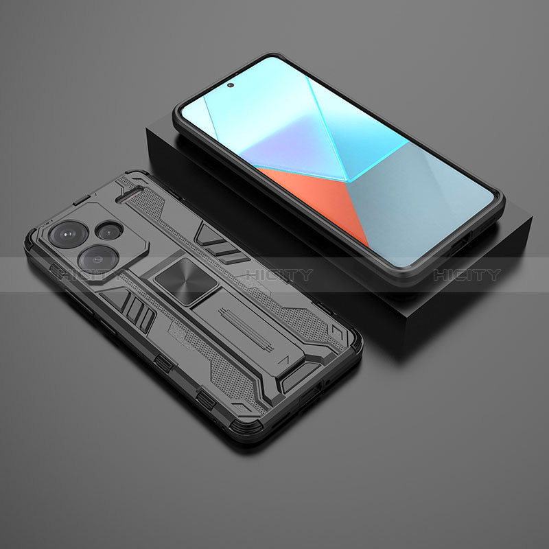 Silikon Hülle Handyhülle und Kunststoff Schutzhülle Hartschalen Tasche mit Magnetisch Ständer KC1 für Xiaomi Redmi Note 13 Pro+ Plus 5G