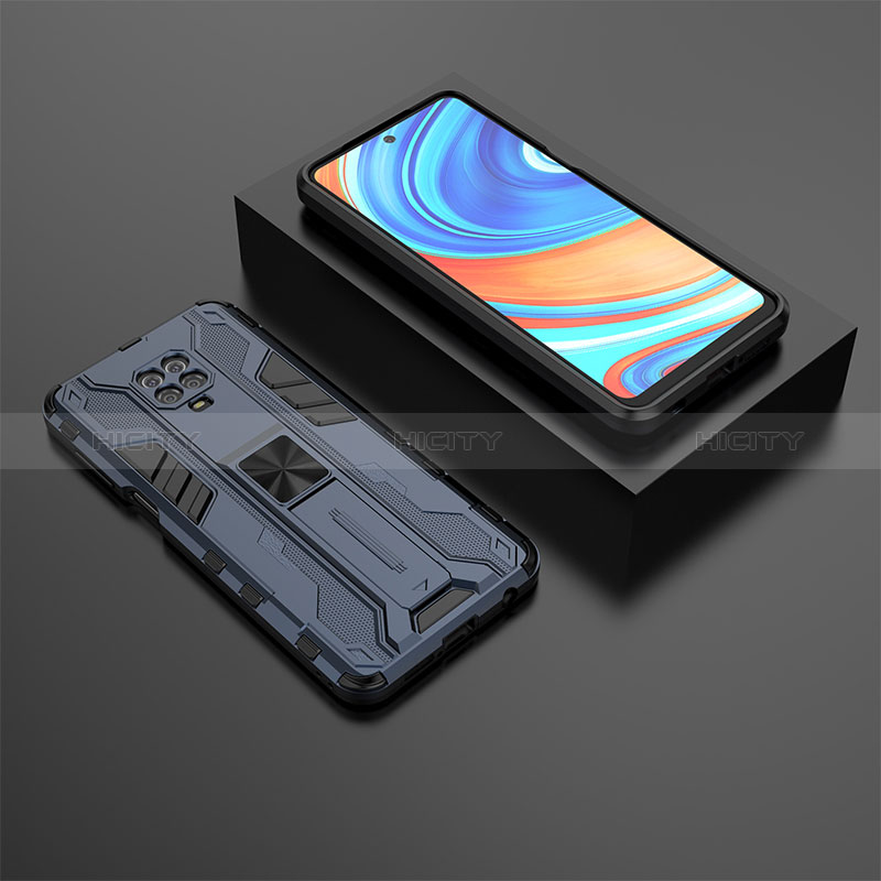 Silikon Hülle Handyhülle und Kunststoff Schutzhülle Hartschalen Tasche mit Magnetisch Ständer KC1 für Xiaomi Redmi Note 9 Pro Blau