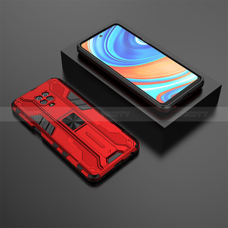 Silikon Hülle Handyhülle und Kunststoff Schutzhülle Hartschalen Tasche mit Magnetisch Ständer KC1 für Xiaomi Redmi Note 9S Rot Plus