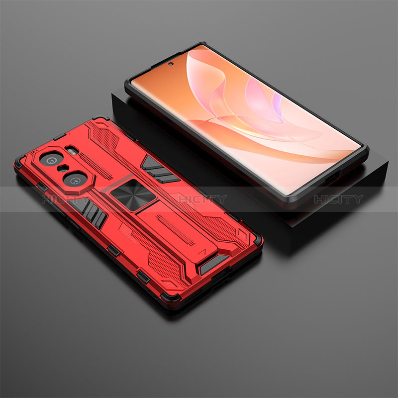 Silikon Hülle Handyhülle und Kunststoff Schutzhülle Hartschalen Tasche mit Magnetisch Ständer KC2 für Huawei Honor 60 5G Rot