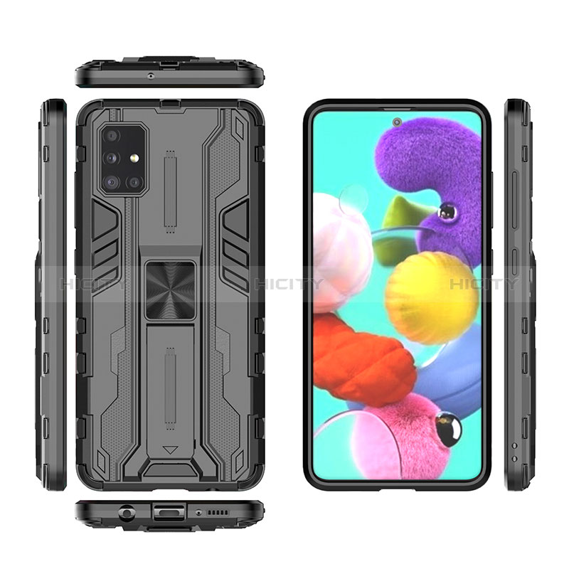 Silikon Hülle Handyhülle und Kunststoff Schutzhülle Hartschalen Tasche mit Magnetisch Ständer KC2 für Samsung Galaxy A51 4G groß