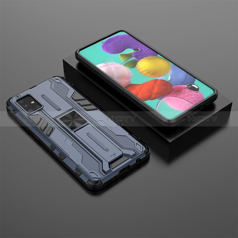 Silikon Hülle Handyhülle und Kunststoff Schutzhülle Hartschalen Tasche mit Magnetisch Ständer KC2 für Samsung Galaxy A51 4G groß