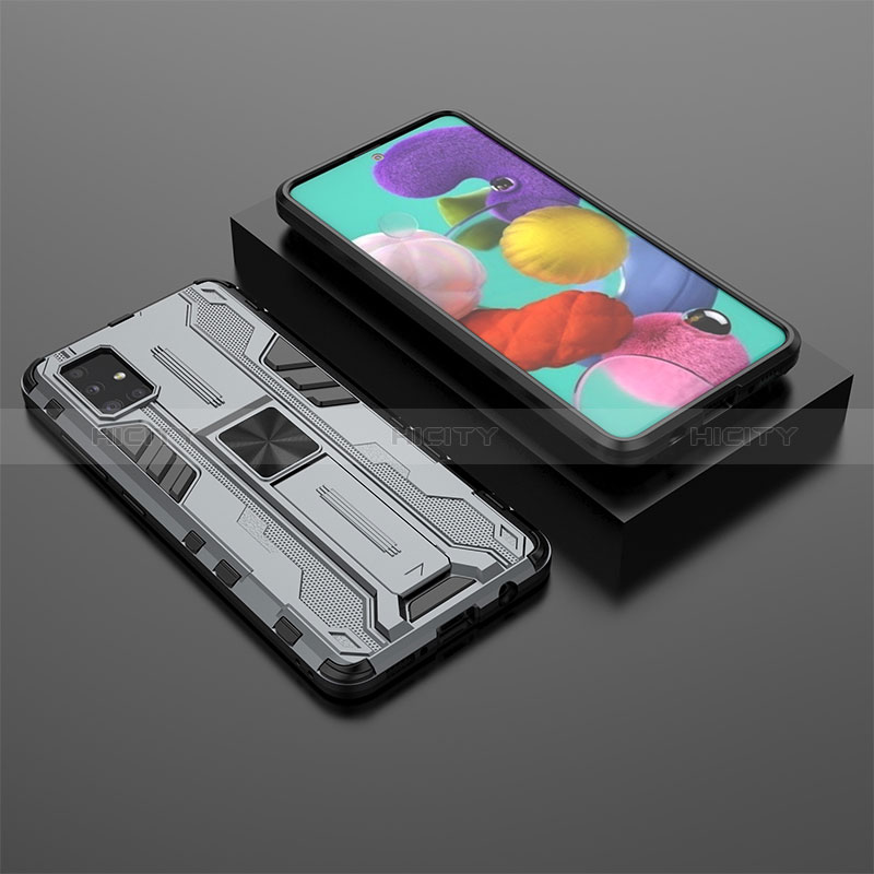 Silikon Hülle Handyhülle und Kunststoff Schutzhülle Hartschalen Tasche mit Magnetisch Ständer KC2 für Samsung Galaxy A51 4G groß